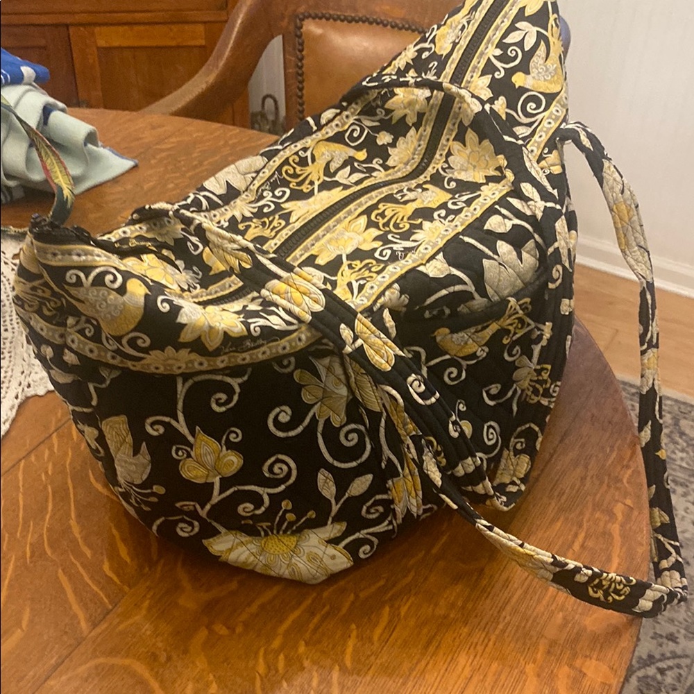 Vera Bradley Yellow Bird pattern Black and Gold Floral overnight Bag